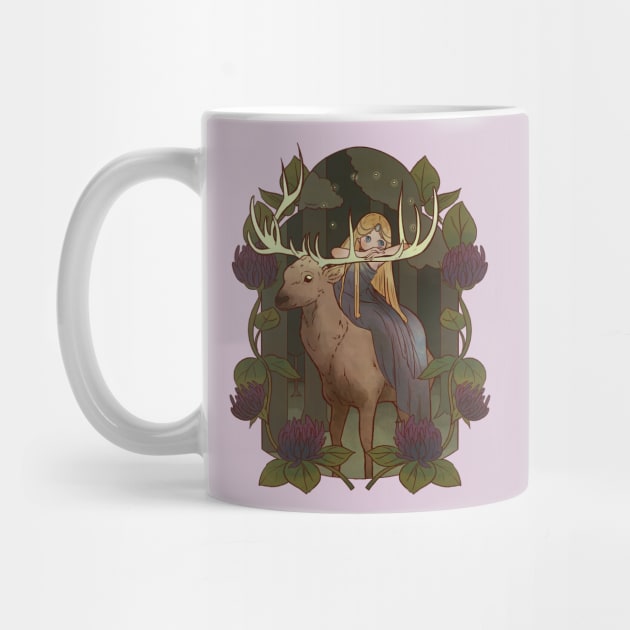 Fairy ridding a Deer Cute Fairy Tale Magical Forest by Kali Space